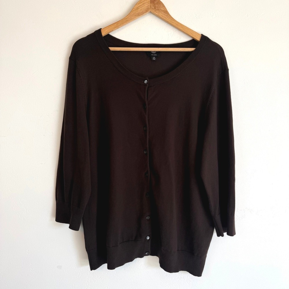 Talbots Woman Chocolate Brown Cardigan 2X Pima Cotton Dark Academia Preppy